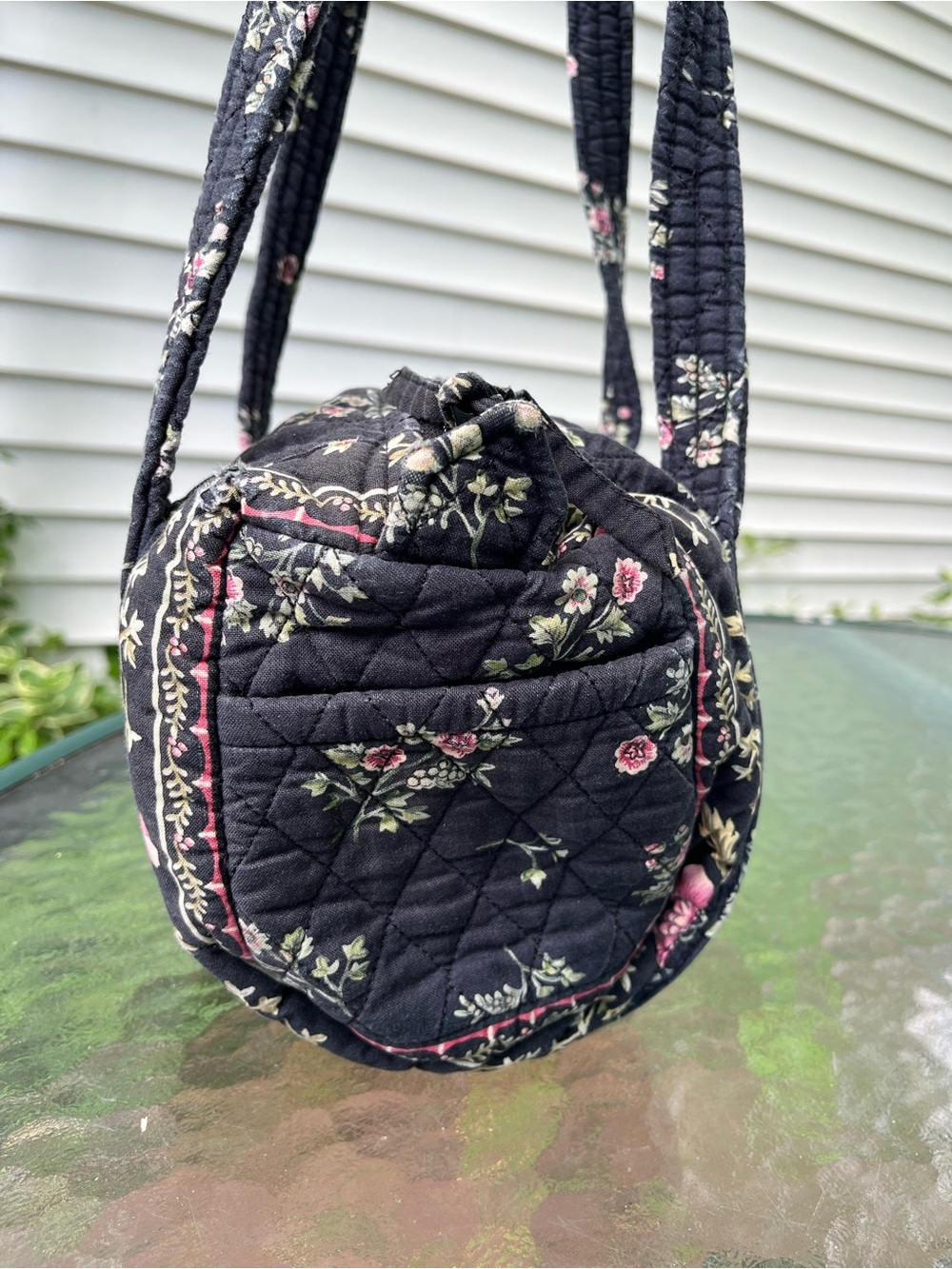 Vera Bradley Black Quilted Shoulder Bag with Pink Floral Print - Picture 2 of 5